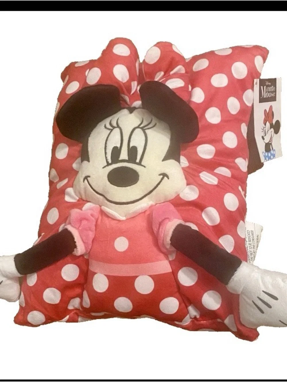 Disney Minnie Mouse Plush 3D Pillow 13 in. x 10 in. Pink and White Polka Dot